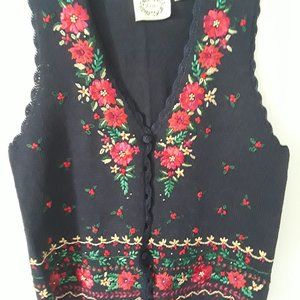 Women Erika Floral Sweater Vest Embroidered Size L